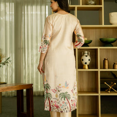 Women's Viscose Assam Silk Embroidered Beads Kurta with Bottom & Assam Silk Dupatta Set