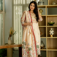 Women's Viscose Assam Silk Embroidered Beads Kurta with Bottom & Assam Silk Dupatta Set