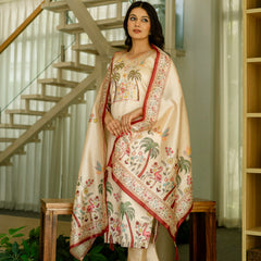 Women's Viscose Assam Silk Embroidered Beads Kurta with Bottom & Assam Silk Dupatta Set