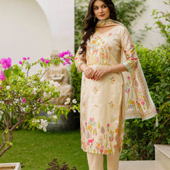 Women's Viscose Assam Silk Embroidered Beads Kurta with Bottom & Assam Silk Dupatta Set