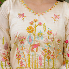 Women's Viscose Assam Silk Embroidered Beads Kurta with Bottom & Assam Silk Dupatta Set