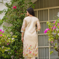 Women's Viscose Assam Silk Embroidered Beads Kurta with Bottom & Assam Silk Dupatta Set