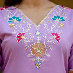 Women's Viscose Gadhwal Embroidered Beads Kurta with Bottom & Jacquard Tabby Organza Dupatta Set