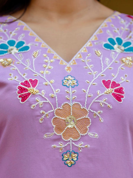Women's Viscose Gadhwal Embroidered Beads Kurta with Bottom & Jacquard Tabby Organza Dupatta Set