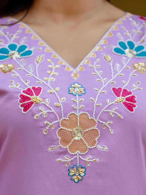 Women's Viscose Gadhwal Embroidered Beads Kurta with Bottom & Jacquard Tabby Organza Dupatta Set