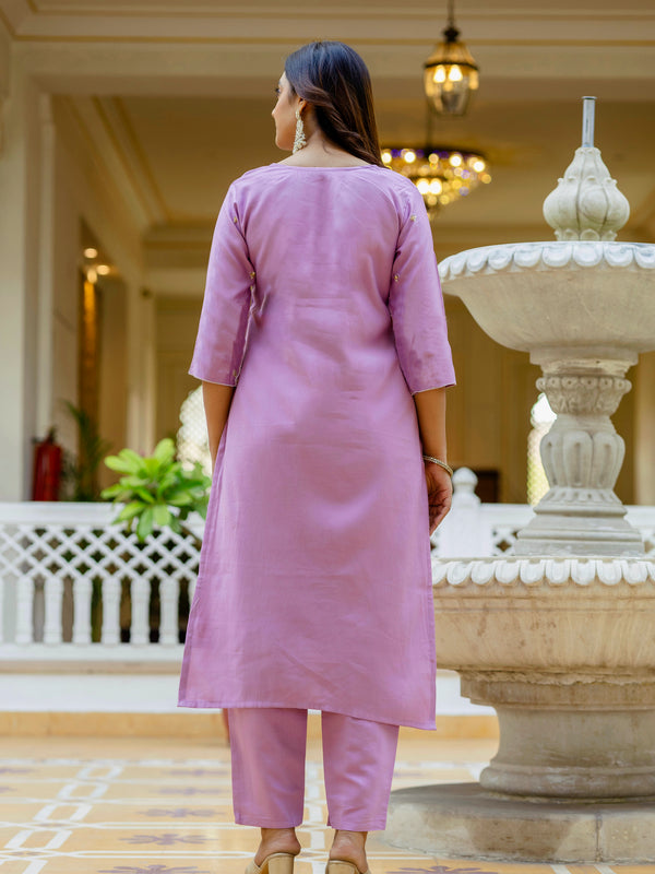 Women's Viscose Gadhwal Embroidered Beads Kurta with Bottom & Jacquard Tabby Organza Dupatta Set