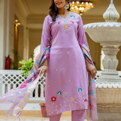 Women's Viscose Gadhwal Embroidered Beads Kurta with Bottom & Jacquard Tabby Organza Dupatta Set