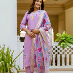 Women's Viscose Gadhwal Embroidered Beads Kurta with Bottom & Jacquard Tabby Organza Dupatta Set