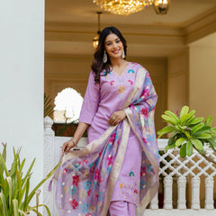 Women's Viscose Gadhwal Embroidered Beads Kurta with Bottom & Jacquard Tabby Organza Dupatta Set