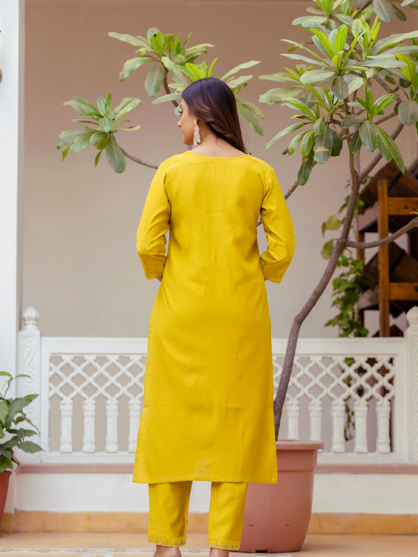 Women's Viscose Gadhwal Embroidered Beads Kurta with Bottom & Jacquard Tabby Organza Dupatta Set