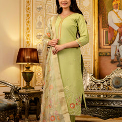 Women's Viscose Simer Embroidered Kurta with Bottom & Jacquard Organza Dupatta Set