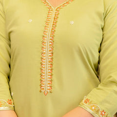 Women's Viscose Simer Embroidered Kurta with Bottom & Jacquard Organza Dupatta Set