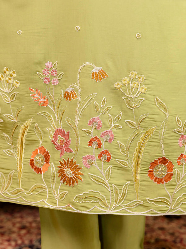 Women's Viscose Simer Embroidered Kurta with Bottom & Jacquard Organza Dupatta Set