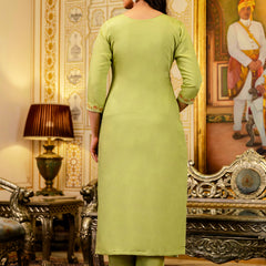 Women's Viscose Simer Embroidered Kurta with Bottom & Jacquard Organza Dupatta Set