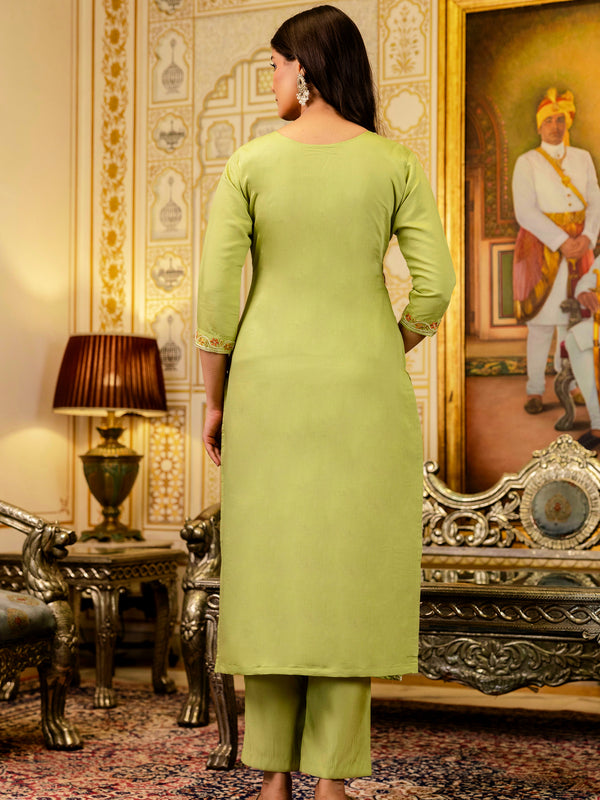 Women's Viscose Simer Embroidered Kurta with Bottom & Jacquard Organza Dupatta Set