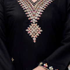 Women's Viscose Chanderi Embroidered Kurta with Bottom & Jacquard Organza Dupatta Set