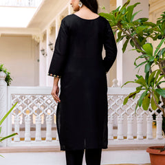 Women's Viscose Chanderi Embroidered Kurta with Bottom & Jacquard Organza Dupatta Set