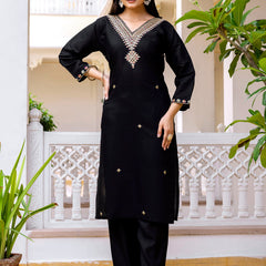Women's Viscose Chanderi Embroidered Kurta with Bottom & Jacquard Organza Dupatta Set