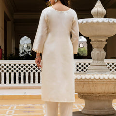 Women's Viscose Chanderi Embroidered Kurta with Bottom & Jacquard Organza Dupatta Set