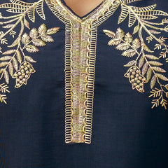Women's Viscose Chanderi Embroidered Kurta with Bottom & Jacquard Organza Dupatta Set