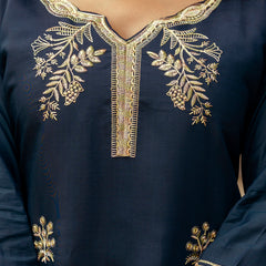 Women's Viscose Chanderi Embroidered Kurta with Bottom & Jacquard Organza Dupatta Set
