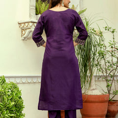 Women's Viscose Chanderi Embroidered Kurta with Bottom & Jacquard Organza Dupatta Set