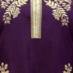 Women's Viscose Chanderi Embroidered Kurta with Bottom & Jacquard Organza Dupatta Set