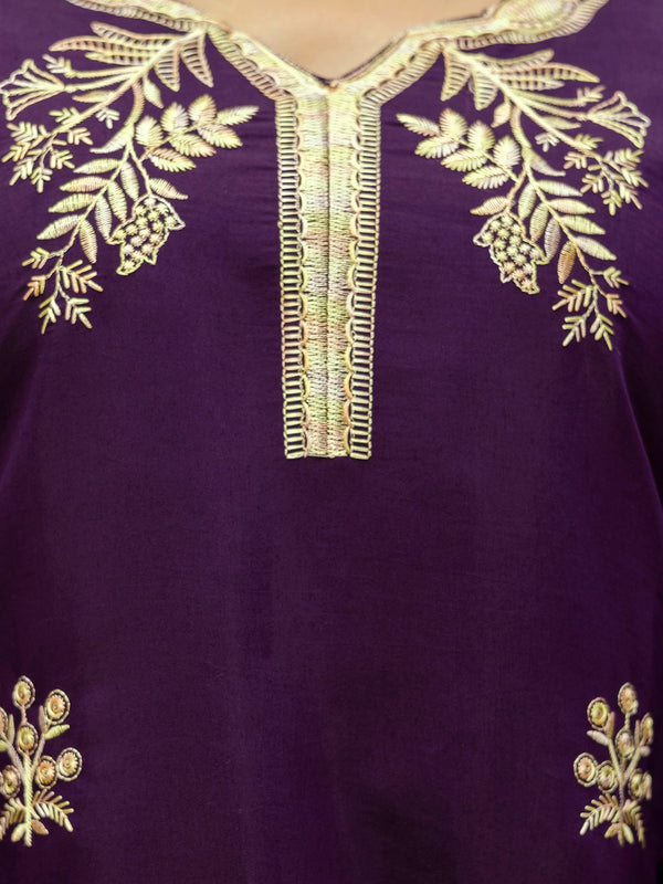 Women's Viscose Chanderi Embroidered Kurta with Bottom & Jacquard Organza Dupatta Set