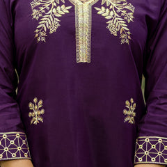 Women's Viscose Chanderi Embroidered Kurta with Bottom & Jacquard Organza Dupatta Set