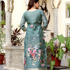 Women's Chanderi Cotton Printed Woven Design Kurta with Viscose Gadhwal Bottom & Dupatta Set