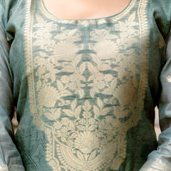 Women's Chanderi Cotton Printed Woven Design Kurta with Viscose Gadhwal Bottom & Dupatta Set