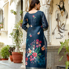 Women's Chanderi Cotton Printed Woven Design Kurta with Viscose Gadhwal Bottom & Dupatta Set