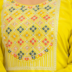 Women's Viscose Shimar Embroidered Kurta with Bottom & Jacquard Tabby Organza Dupatta Set
