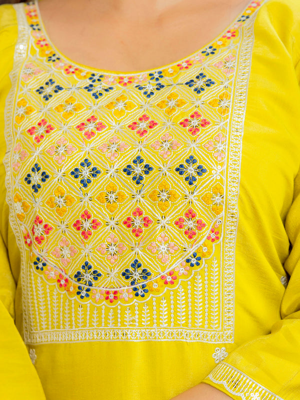 Women's Viscose Shimar Embroidered Kurta with Bottom & Jacquard Tabby Organza Dupatta Set