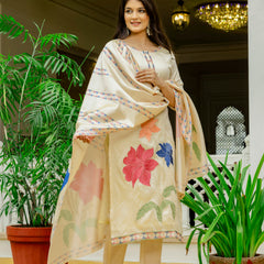 Women’s Viscose Assam Silk Embroidered Kurta Set with Assam Silk Dupatta