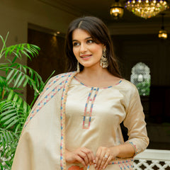 Women’s Viscose Assam Silk Embroidered Kurta Set with Assam Silk Dupatta