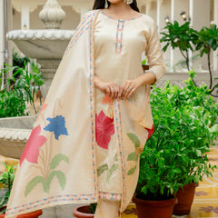 Women’s Viscose Assam Silk Embroidered Kurta Set with Assam Silk Dupatta