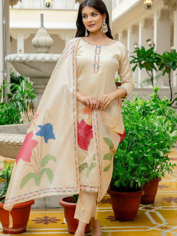 Women’s Viscose Assam Silk Embroidered Kurta Set with Assam Silk Dupatta