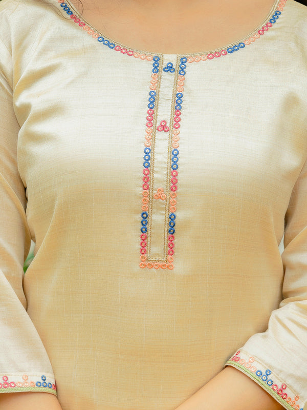 Women’s Viscose Assam Silk Embroidered Kurta Set with Assam Silk Dupatta