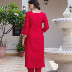 Women’s Viscose Chanderi Embroidered Kurta Set with Tabby Organza Dupatta