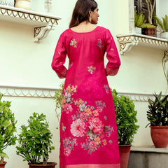 Women's Chanderi Cotton Printed Woven Design Kurta with Viscose Gadhwal Bottom & Dupatta Set
