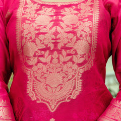 Women's Chanderi Cotton Printed Woven Design Kurta with Viscose Gadhwal Bottom & Dupatta Set