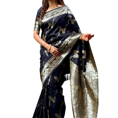 Woven Design Banarasi Silk Blend Saree With Blouse Piece