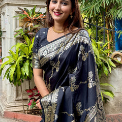Woven Design Banarasi Silk Blend Saree With Blouse Piece