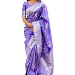 Woven Design Banarasi Silk Blend Saree With Blouse Piece