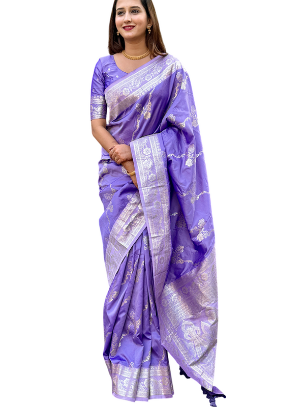 Woven Design Banarasi Silk Blend Saree With Blouse Piece