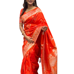 Woven Design Banarasi Silk Blend Saree With Blouse Piece