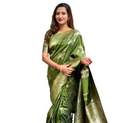 Woven Design Banarasi Silk Blend Saree With Blouse Piece