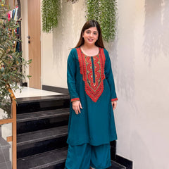 French Crepe Embroidered Kurta Pant Set