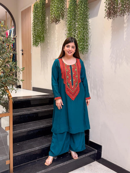 French Crepe Embroidered Kurta Pant Set
